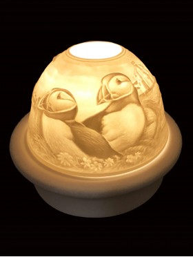 Porcelain Puffin Candle Dome Light w/Candle Plate